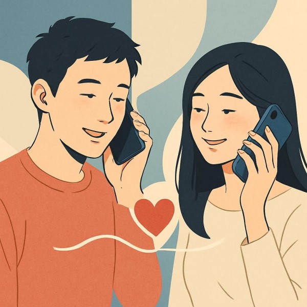 전화로 대화하는 연인